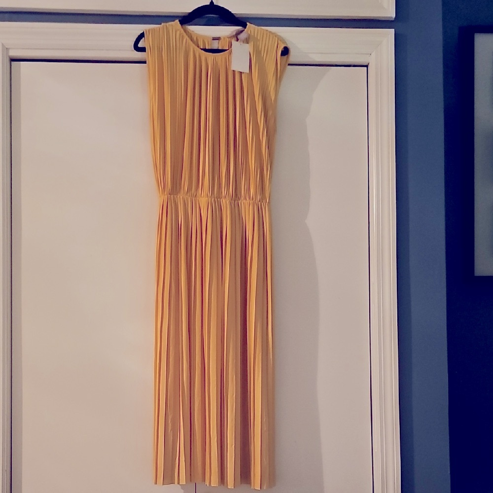 H&M Yellow Gold Midi Dress With Tieable Waist